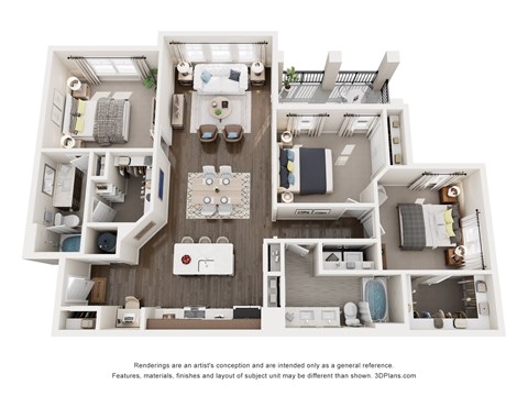 Floor plan for 3 beds, 2 baths, 1395 sqft